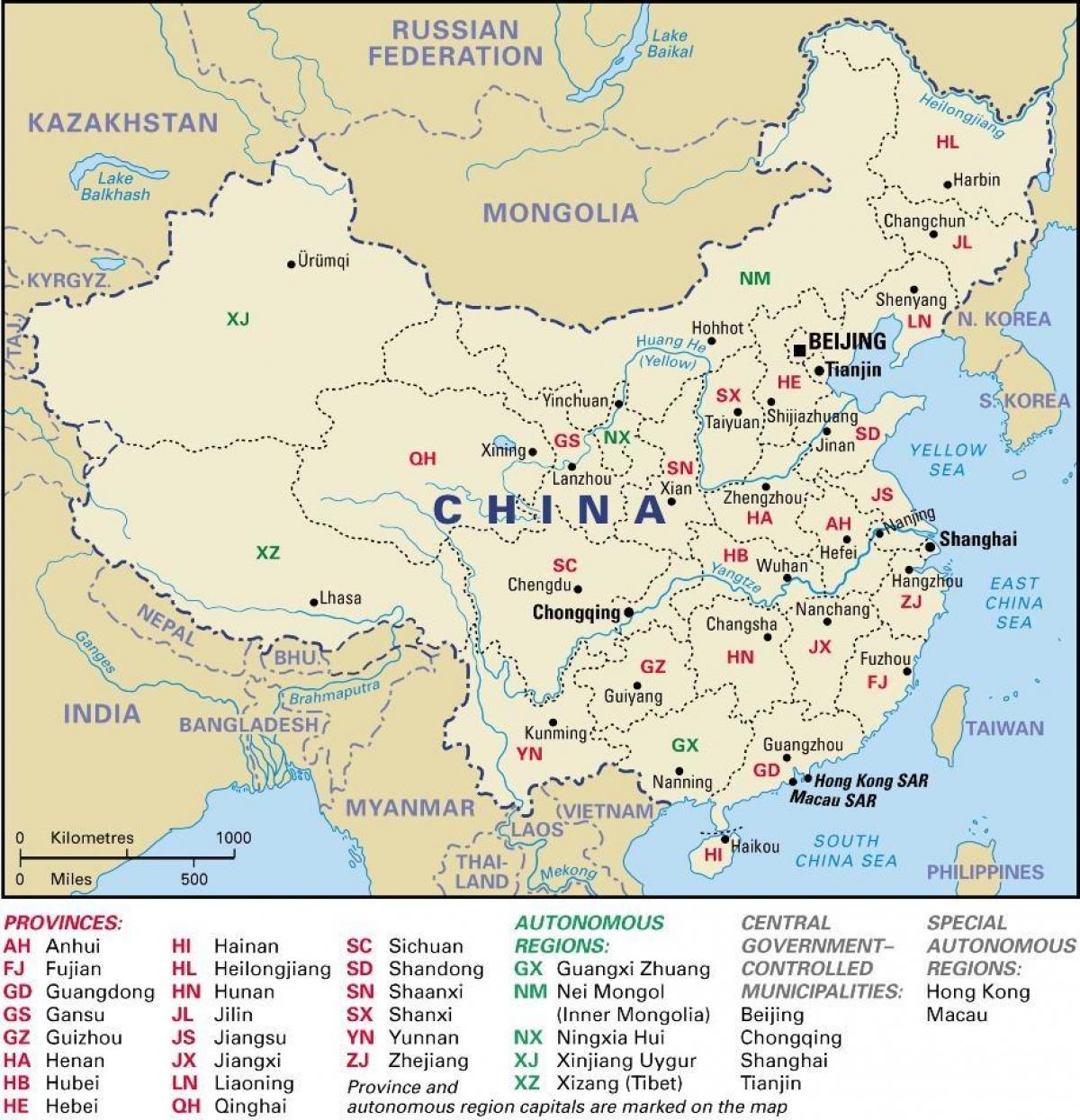 provincēs Ķīnā karte