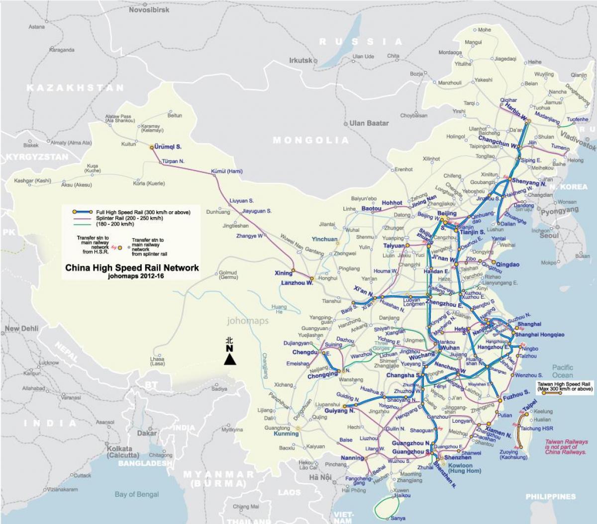 ātrgaitas dzelzceļu Ķīna karte
