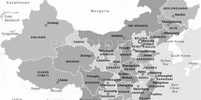 Karte Ķīna melns un balts